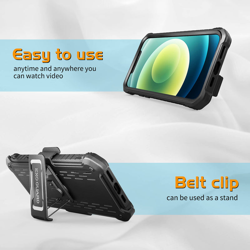 ExoGuard Belt Clip Holster for Apple iPhone 12 Pro Max Case 6.7 Inch Pioneer Series, Heavy Duty Belt Clip Holster and Adjustable with 360 Degree Rotation