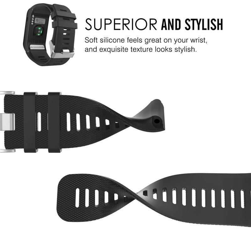 MoKo Watch Band Compatible with Garmin Vivoactive HR, [2 Pack] Soft Silicone Replacement Watch Band ONLY for Garmin Vivoactive HR Sports GPS Smart Watch with Adapter Tools - Black & Midnight Blue