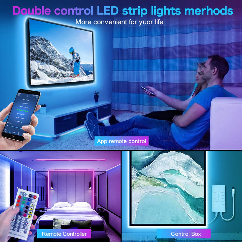 Yikubee LED Strip Light 16.4ft,TV Led Backlight,USB Powered RGB 5050 Color Changing Flexible LED Tap Lights 40 Keys Remote & Bluetooth App Control Music Sync Apply for Party, Bedroom,Bar & Home