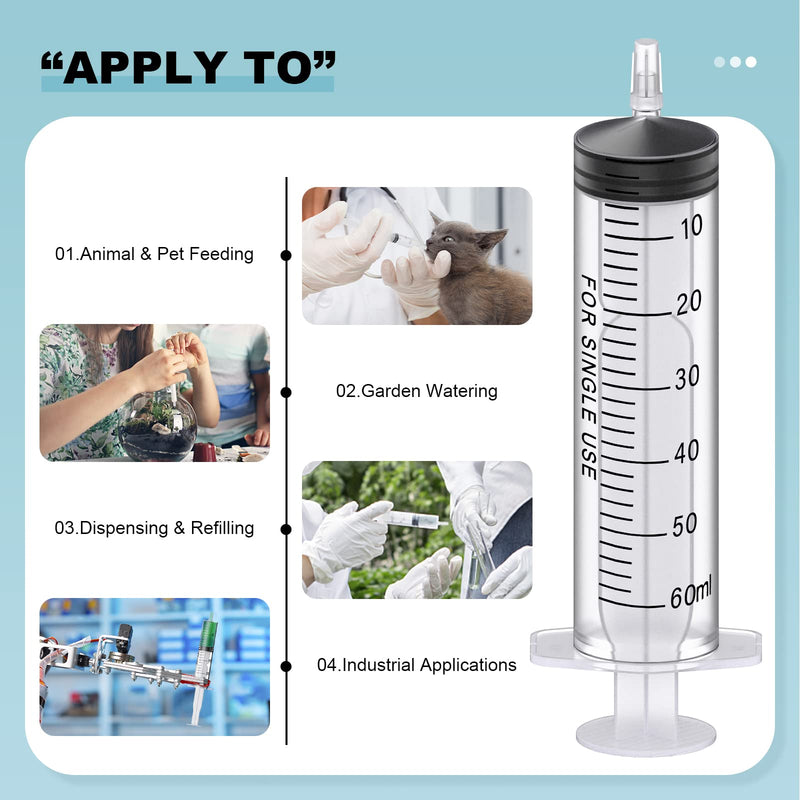 [AUSTRALIA] - 15Pack 60ml Plastic Syringe Sterile Individual Wrap with Tip Cap&Soft Tube, Measurement and Dispensing Syringe Tools for Science Labs,Liquid Measuring,Feeding Pets,Oil or Glue Applicator (60ml, 15) 1.0 