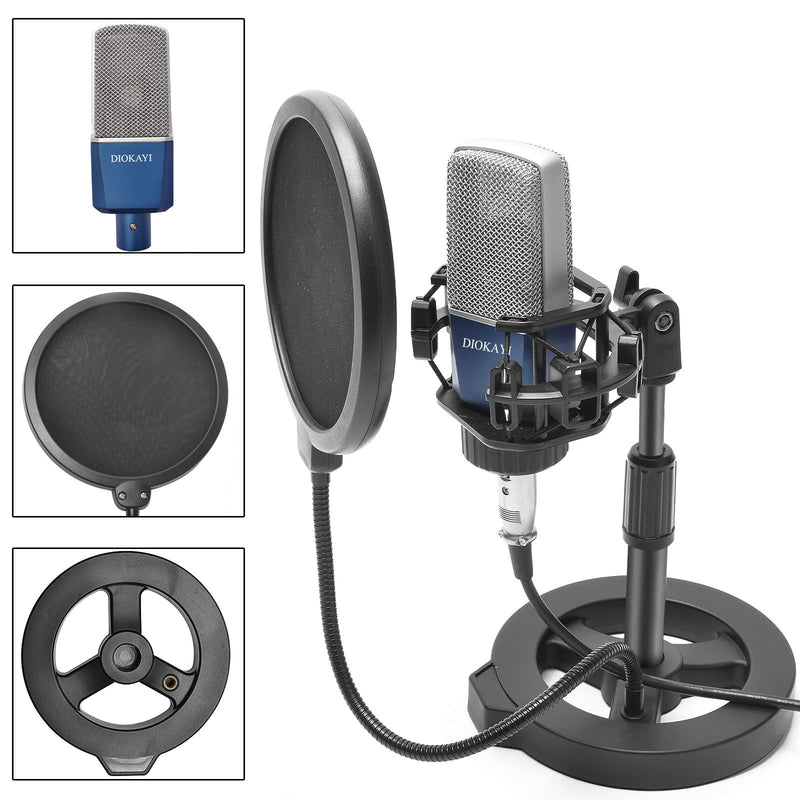DIOKAYI 2021 latest 3.5mm condenser microphone kit, PC condenser podcast cardioid microphone plug and play, suitable for computer, YouTube, game recording, broadcasting (Blue)
