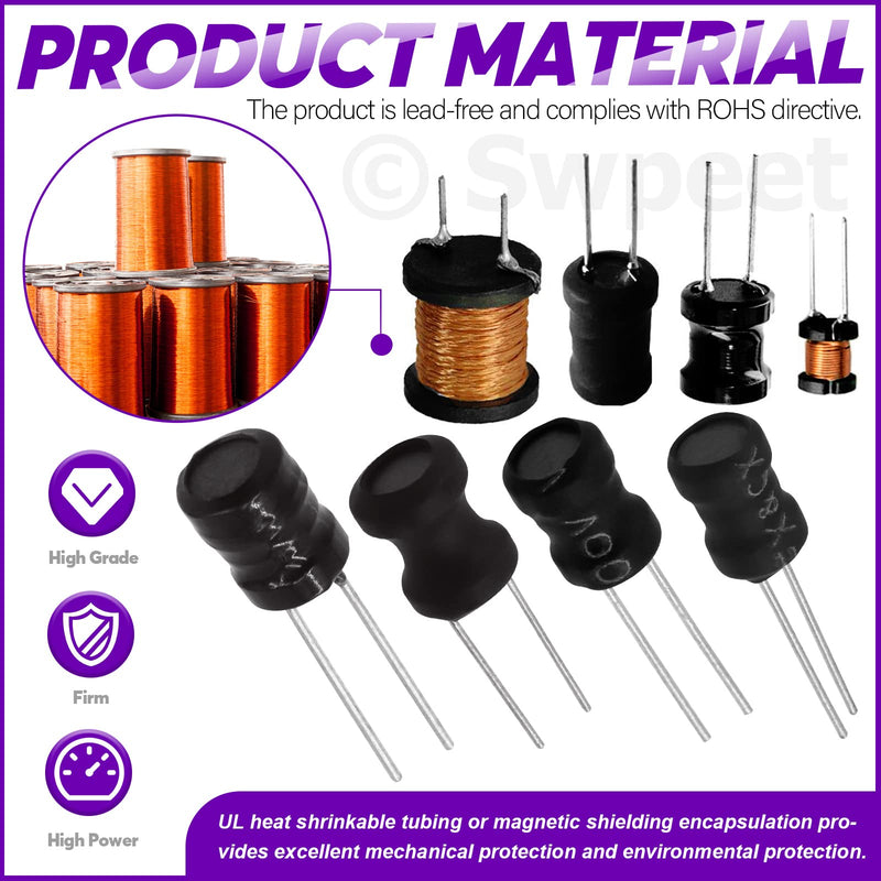 Swpeet 90Pcs 15 Values Inductor 10UH - 20MH Assortment Kit, High Self-Resonance Frequency Choke Coil Inductors DIP Radial Power Choke Inductors for PVC or UL Tube (90) 90