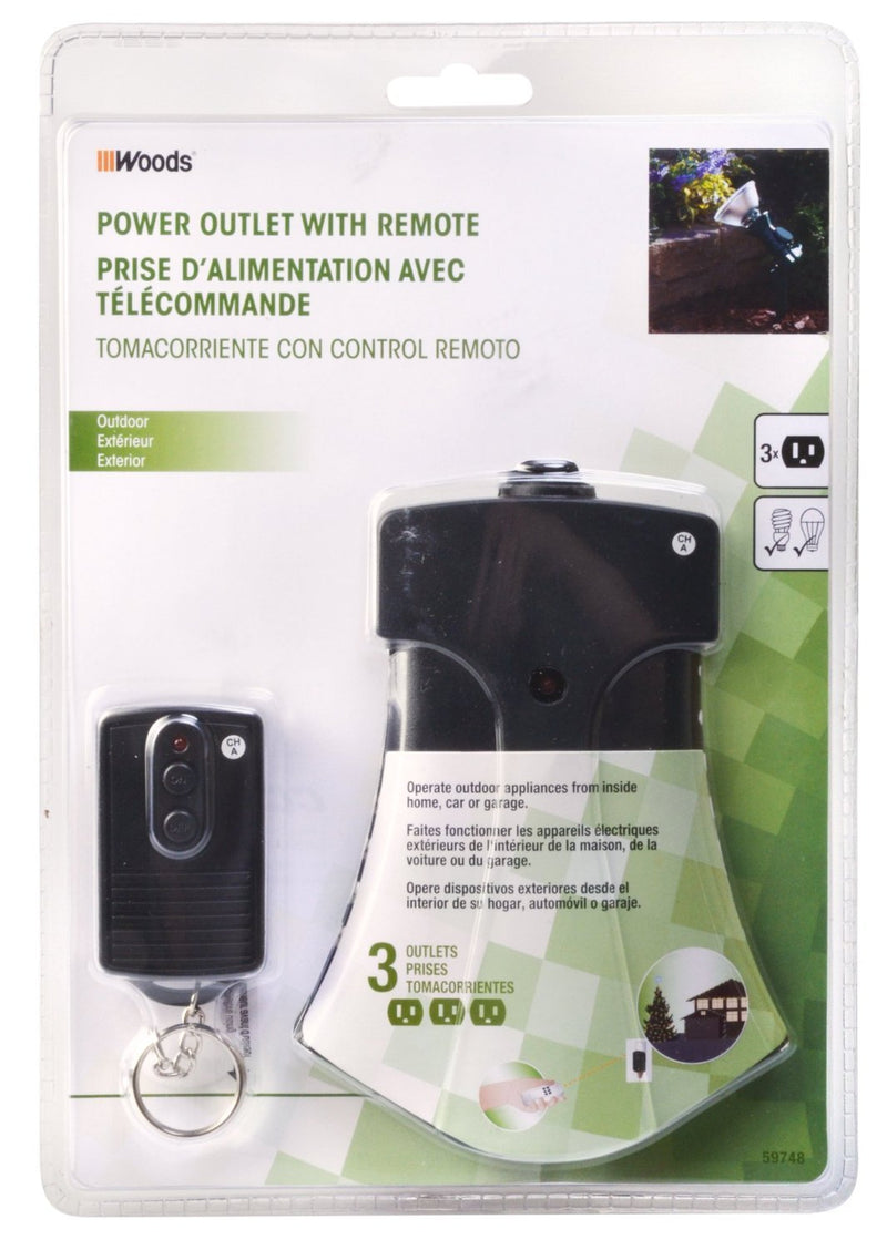 Woods 59748WD Outdoor Plug-in Switch with Wireless Remote Control, 3 Grounded Outlets