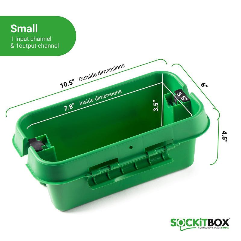 SockitBox – The Original Weatherproof Connection Box – Indoor & Outdoor Electrical Power Cord Enclosure for Timers, Extension Cables, Holiday Lights, Power Tools, Fountains & More – Size Small – Green