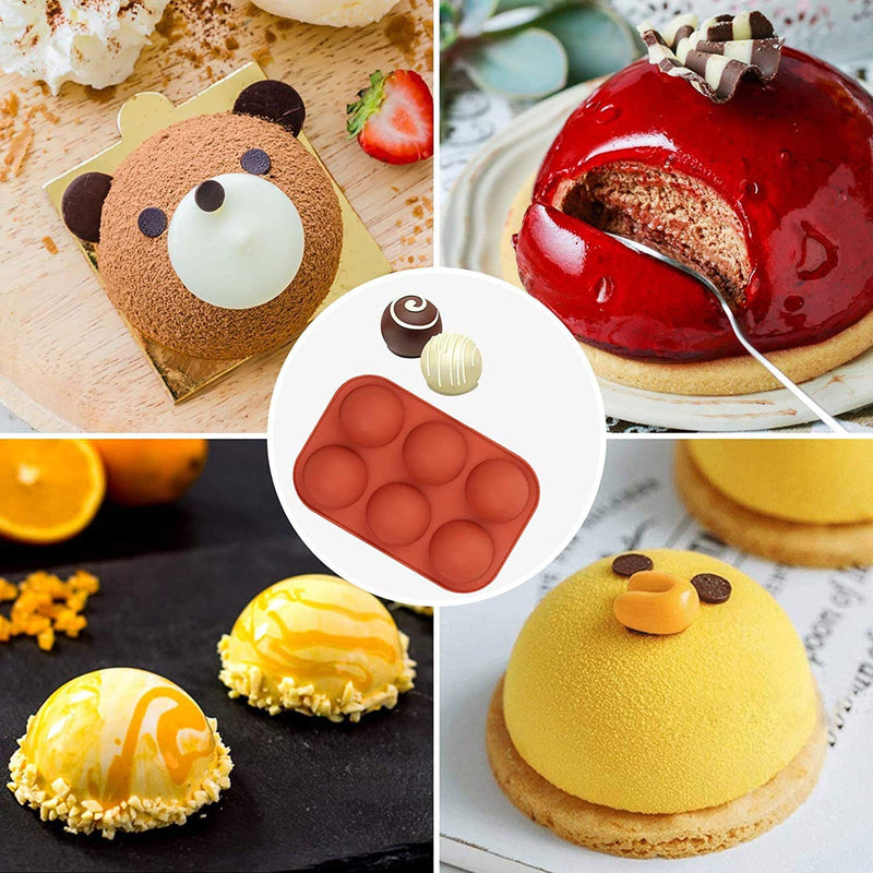 2 Pack 6 Holes Silicone Mold For Chocolate, Cake, Jelly, Pudding, Handmade Soap, Round Shape Semi Sphere Mold