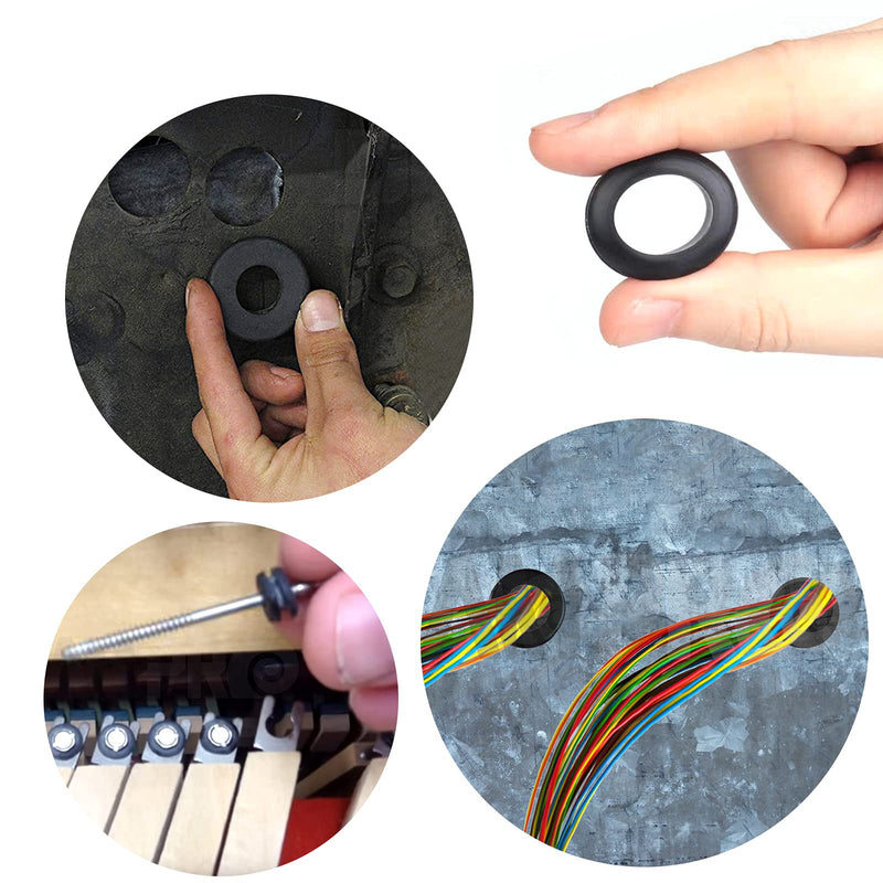 BUSY-CORNER 200 Pieces Hollow Rubber Grommet Firewall Hole Plug Assortment Kit, 1/4", 5/16", 3/8", 7/16", 1/2", 5/8", 3/4'', 7/8", 1''