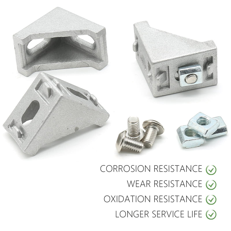 Qjaiune 2028 Aluminum Profile Connector Set, 20Pcs Silver Inside Corner Bracket Gusset with T-Slot Nuts & Screws, L-Shaped Aluminum Extrusion for 2020 Series Aluminum Extrusion Profile with Slot 6mm 2028 Seriess, Bracket with Screw Nut