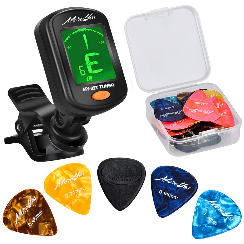 28pcs Guitar Picks with Tuner, MOREYES Guitar Plectrums for Your Acoustic,Electric,or Bass Guitar 0.46 0.71 0.85 0.96 1.2mm