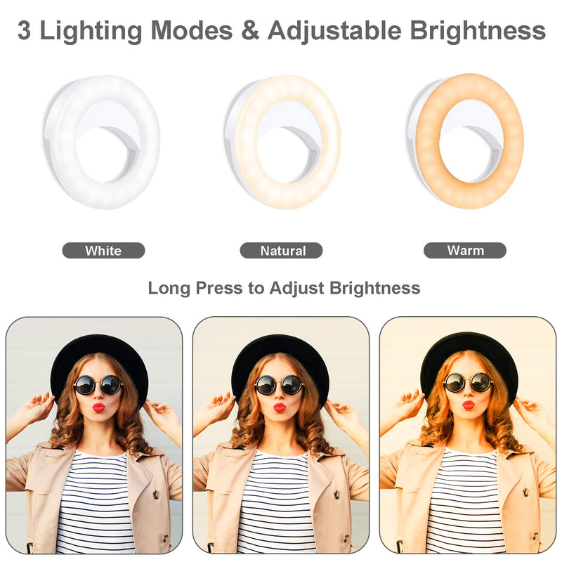 Selfie Ring Light for Laptop with 40 LEDs, Rechargeable Phone Ring Light with 3 Light Modes, Ring Light for Phone, Mini Circle Clip on Ring Light, Small Ring Light for Computer