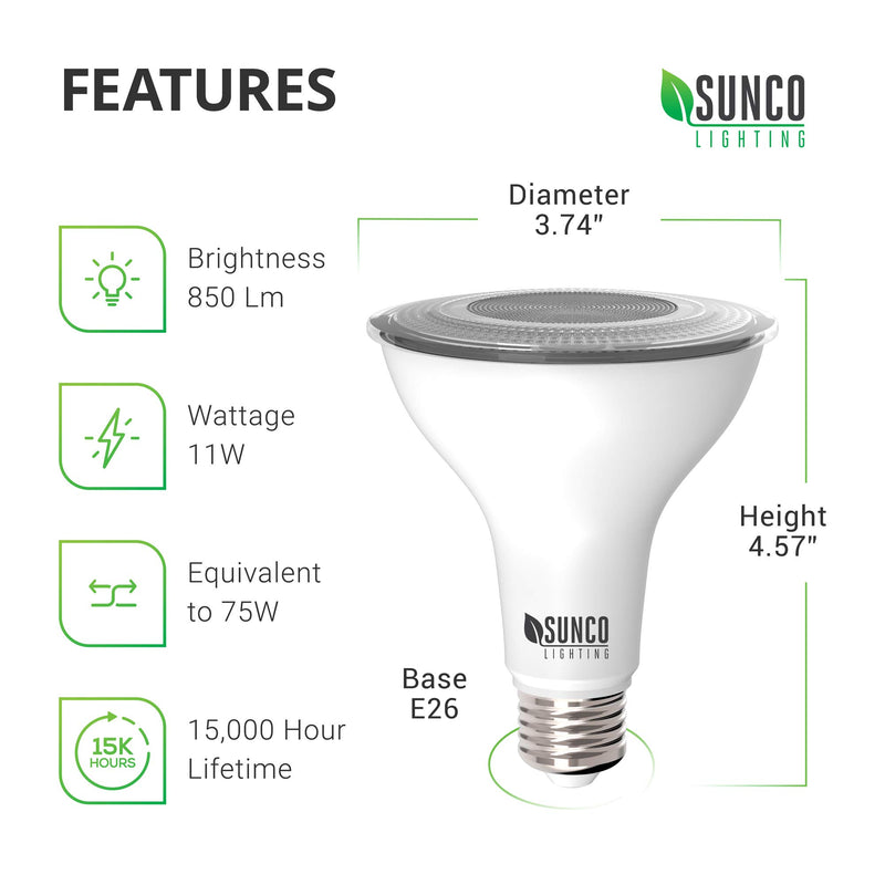 Sunco Lighting 4 Pack PAR30 LED Bulb, Dusk-to-Dawn Photocell Sensor, 11W=75W, 3000K Warm White, 850 LM, Waterproof, Auto On/Off Outdoor Security Spotlight - UL