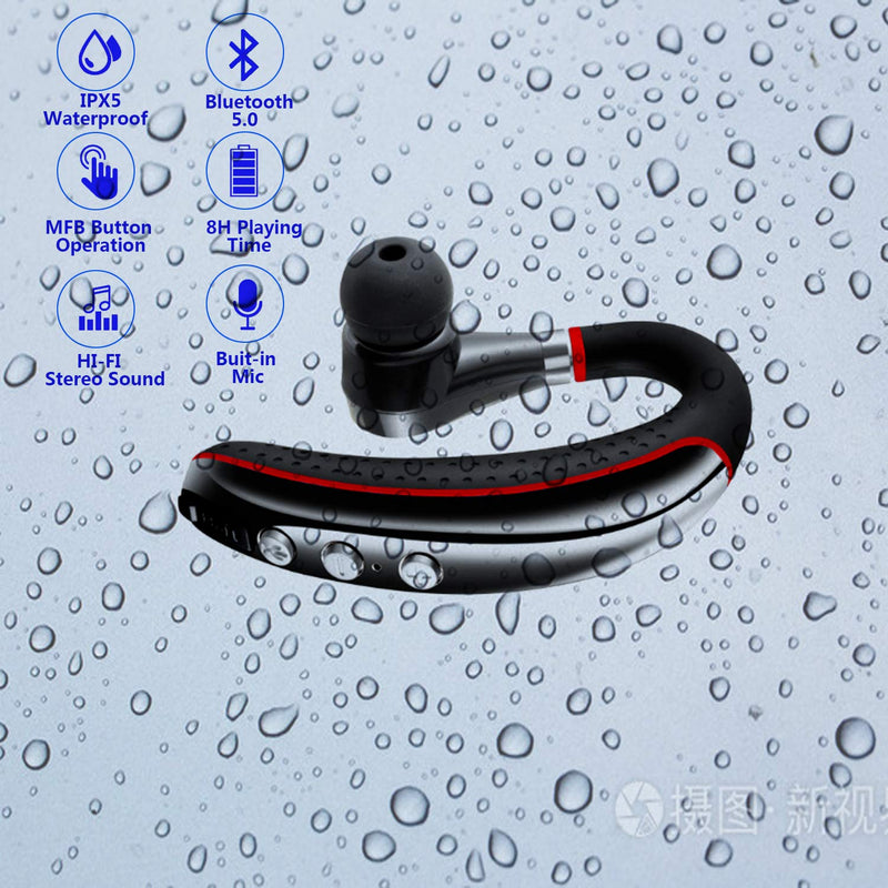 Bluetooth Headset V5.0,Wireless Bluetooth Earpiece with Noise Canceling Mic for Cell Phone,Ultralight Business Earphone for Driving/Trucker/Office,Sweatproof Headset for Android/iPhone/Smartphone