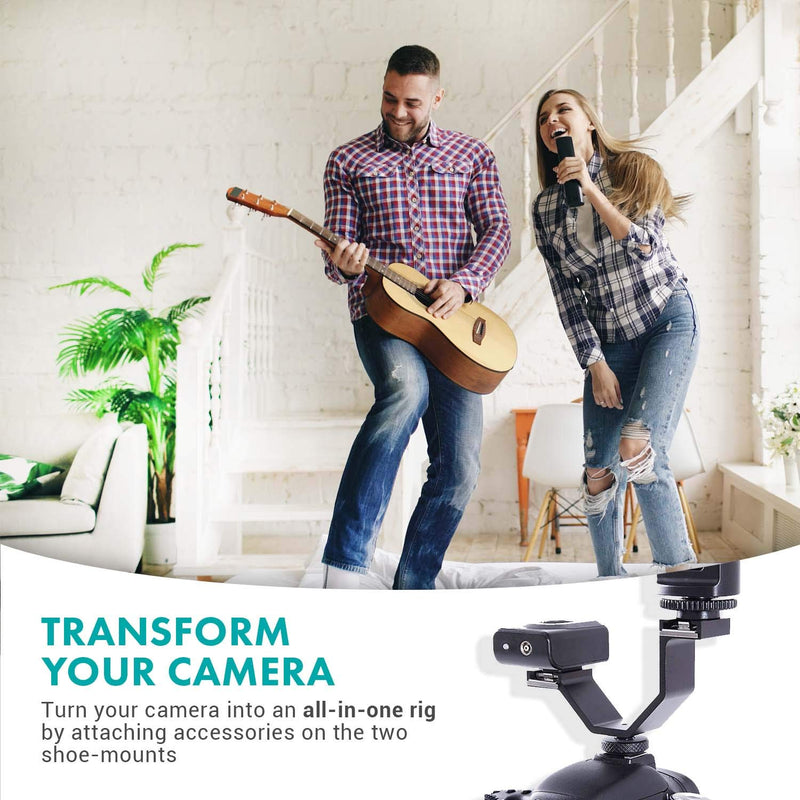 Movo HVA20 DSLR Camera Dual Cold Shoe Mount Bracket for Lights, Monitors, Microphones and other Camera Accessories
