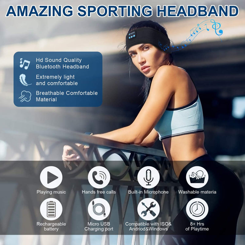 [AUSTRALIA] - MUSICOZY Sleep Headphones Bluetooth Headband Wireless Music Headband Headphones, Earbuds IPX6 Waterproof for Side Sleepers Women Men Workout Running Insomnia Travel Yoga Cool Gadgets Unique Gifts 