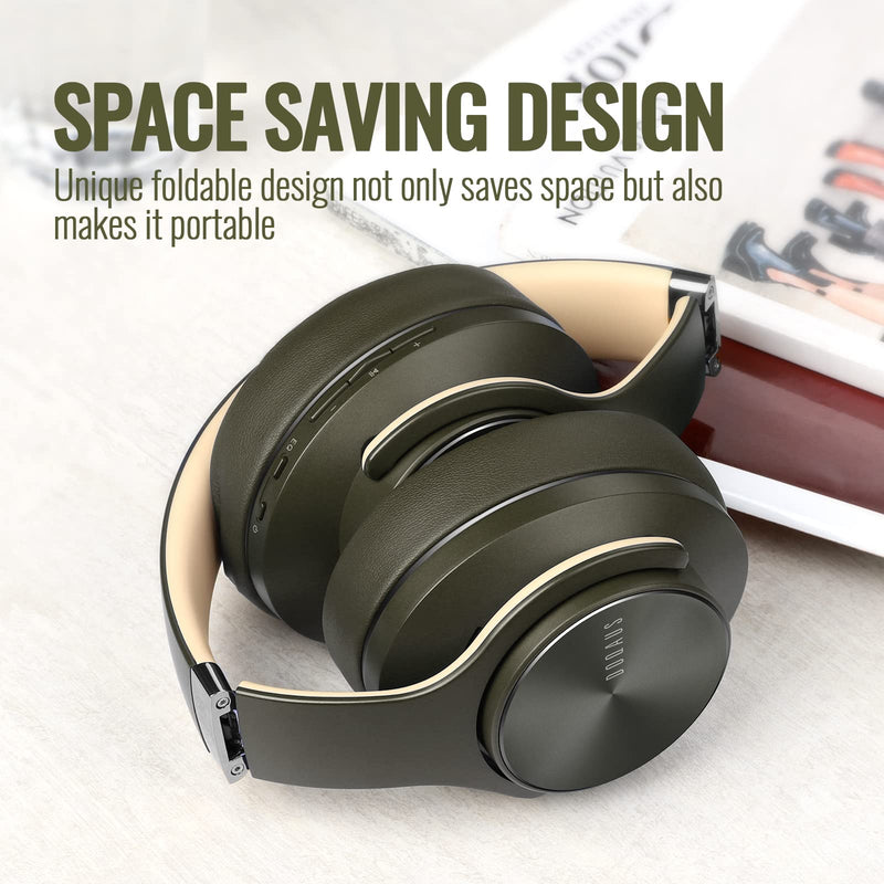 [AUSTRALIA] - DOQAUS Bluetooth Headphones Over Ear, 52 Hours Playtime Wireless Headphones with 3 EQ Modes, Noise Isolating HiFi Stereo Headphones with Deep Bass, Microphone, Soft Earpads for Cellphone/PC (Green) Green 
