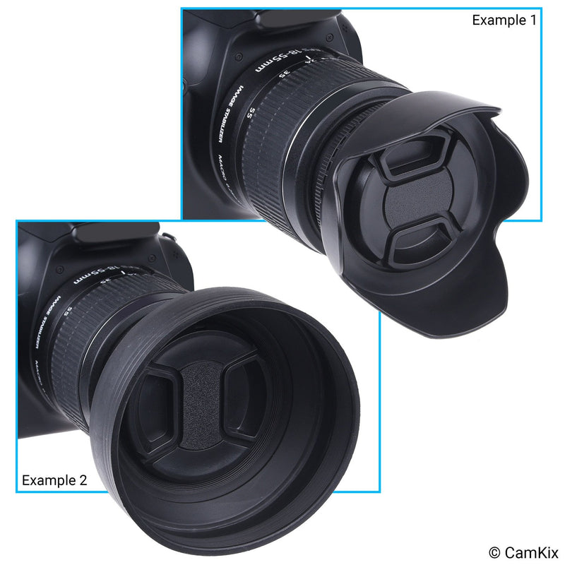 67mm Set of 2 Camera Lens Hoods and 1 Lens Cap - Rubber (Collapsible) + Tulip Flower - Sun Shade/Shield - Reduces Lens Flare and Glare - Blocks Excess Sunlight (67 mm, Rubber Hood + Tullip Hood + Cap)
