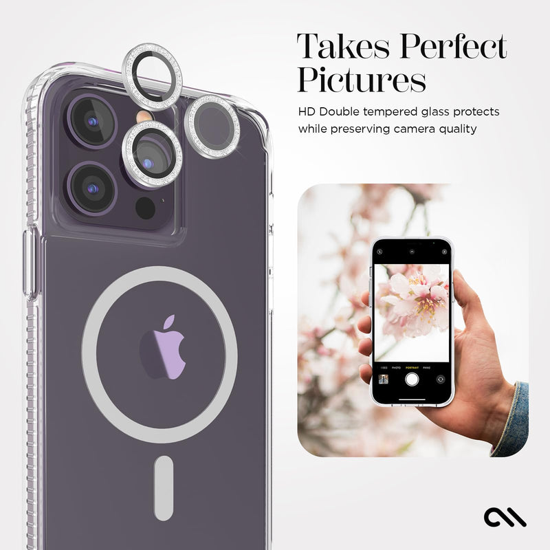 Case-Mate iPhone 14 Pro/iPhone 14 Pro Max Camera Lens Protector w/Sparkle Rings - Double Tempered Glass - Durable, Anti-Scratch - Ultra HD View with Night Shooting, Bling, Case Friendly, Easy Install