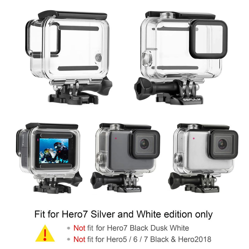 GEPULY Waterproof Dive Housing Case for GoPro Hero 7 White and Silver Camera - 40 Meters Underwater Photography