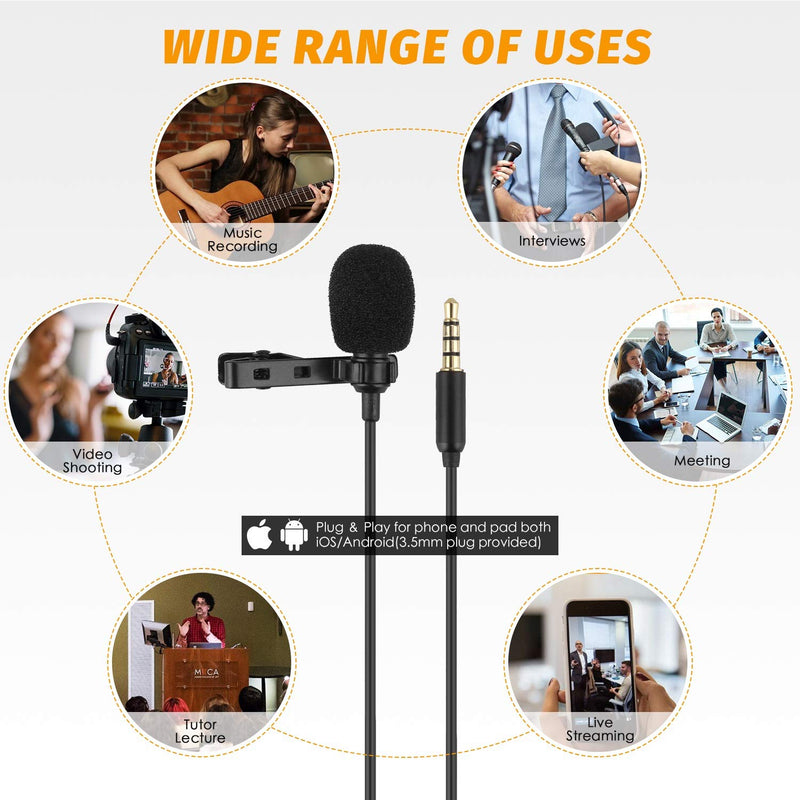 [AUSTRALIA] - Lavalier Lapel Microphone Kit - Clip on Omnidirectional Lav Mic for iPhone, Ipad, DSLR, Camcorder, Zoom, PC, MacBook, Android, Smartphones,Lapel Mic for YouTube, Streaming, Video Recording 
