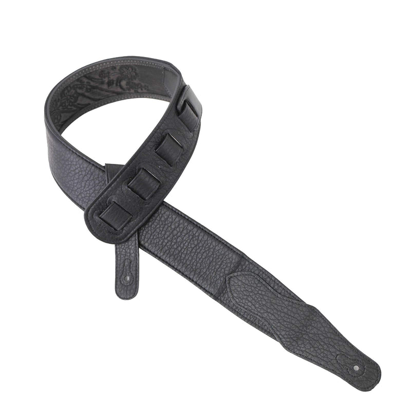 Walker & Williams LIE-12 “Weathered” Black Leather Padded Guitar Strap with Embossed Tooling