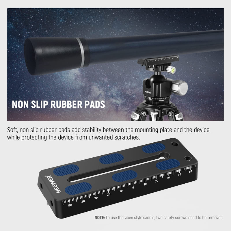 NEEWER 4.72"/120mm Rail Bar Vixen Style Dovetail Plate, Metal Mounting Plate Saddle with 1/4" 3/8" D Ring Screw for Telescope Mount Adapter Base OTA Equatorial Tripod Sky Astrophotography, QR005