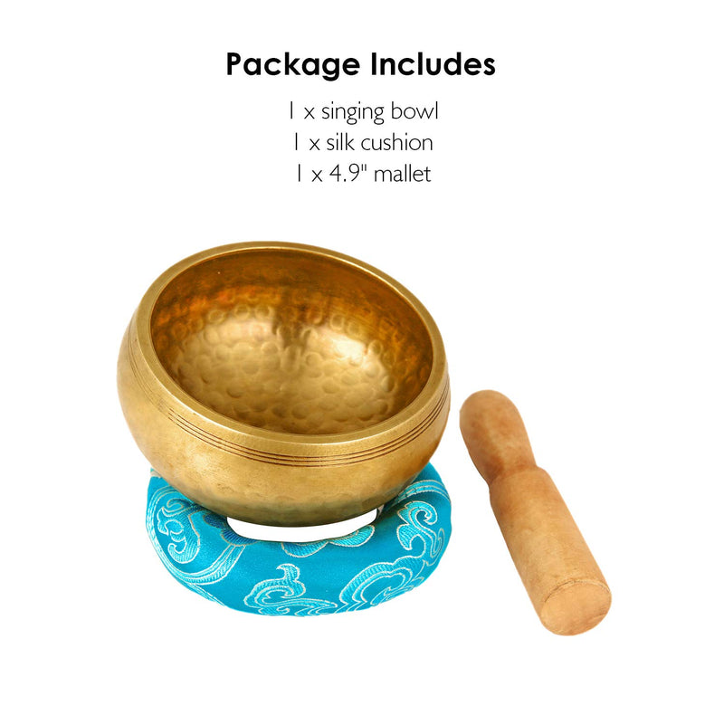 Reehut 4.2'' Tibetan Meditation Yoga Singing Bowl Set, Hand Hammered Singing Bowl With Mallet & Silk Cushion, For Meditation, Chakra Healing, Prayer, Yoga and Mindfulness Dark Brown Mallet