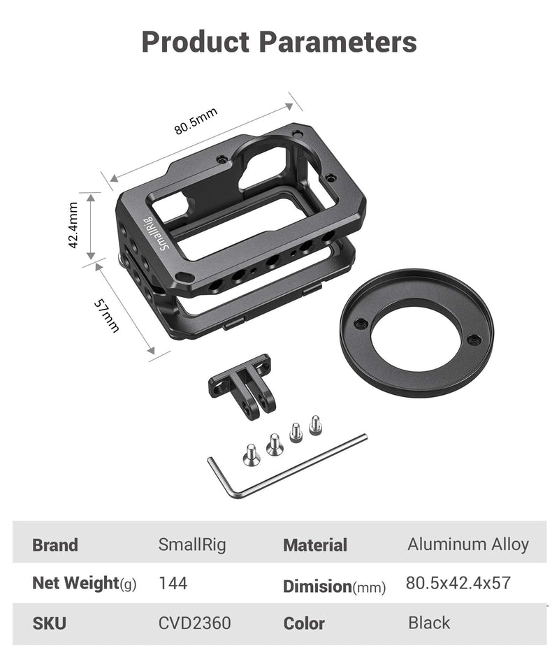 SMALLRIG Video Vlogging Camera Frame Cage for DJI Osmo Action Camera with 1/4” and 3/8” Thread Locating Holes Compatible with 52mm Adapter for Lens, Prevent The Screen from Scratching - CVD2360