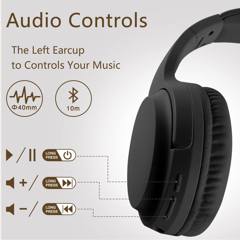 Bingozones Wireless and Wired Headphones with Microphone, Bluetooth 5.3 Headphones, Folding Lightweight On-Ear Headphones for Smartphone Tablet Computer (Black) #2 Black
