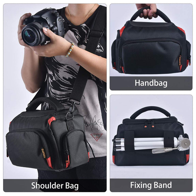FOSOTO DSLR Camera Shoulder Bag Case Compatible for Canon EOS Rebel T7 T6 4000D 80D 90D 6D Mark II,Nikon D3500 D3400 D5600 D60 D750,Sony SLR and Lenses (Large) Large