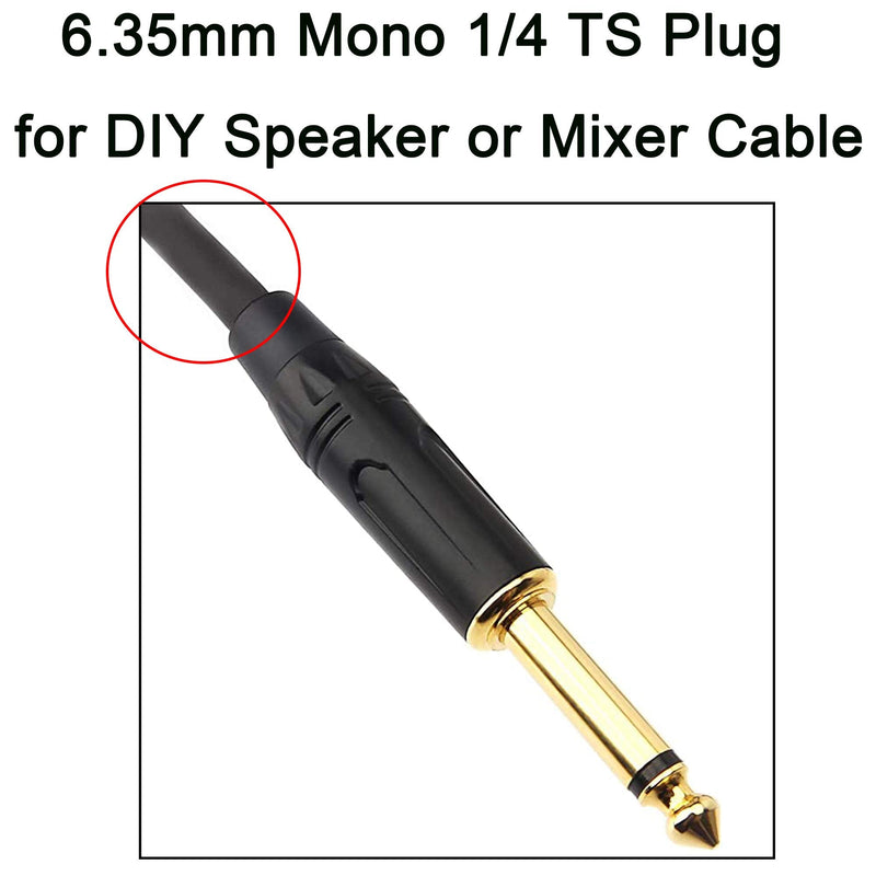 1/4" Audio Plug, 6.35 Mono Male Connector, Gold-Plated TS Plug for Guitar/Speaker/Microphone Cable etc (4 Pack)