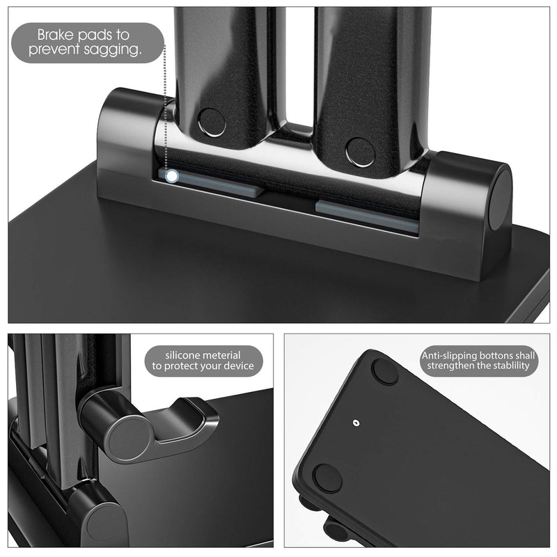 Foldable Cell Phone Stand for Desk, Angle & Height Adjustable Desk Phone Stand Holder with Stable Anti-Slip Design, Compatibel with iPhone 12/12 Pro/11/Smartphones/iPad Mini/Kindle/Tablet - Black