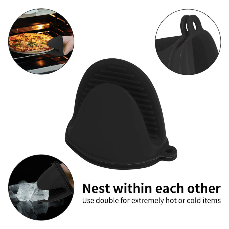 tifanso Silicone Oven Mitts Pot Holders Sets for Kitchen Heat Resistant Small Kitchen Mittens Rubber Air Fryer Mitts Mini Pot Pinch Grip for Cooking and Baking 1 Pair (Black) Black