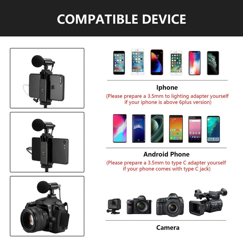 Camera Microphone, Video Microphone for Gopro DSLR Canon Nikon Panasonic Sony Smartphone Vlogging Interview