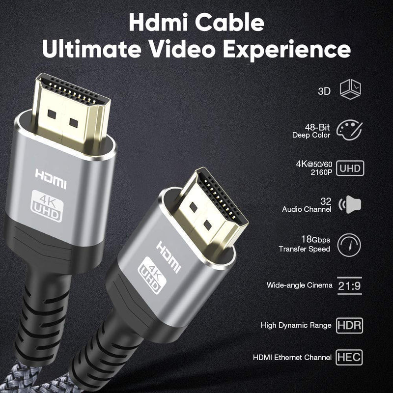 4K High-Speed HDMI Cable 1M/3.3FT,Highwings High Speed 18Gbps HDMI 2.0 Braided HDMI Cord 30AWG 4K@60Hz Compatible 4K HDR,HDCP 2.2,Video 4K UHD 2160p,HD 1080p,3D PS 3 4 PC Blu-ray ect 3.3 feet Grey
