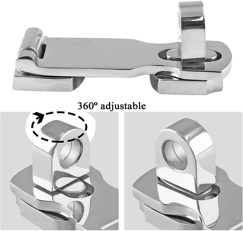 Bonsicoky 2Pcs Marine Grade 316 Stainless Steel Door Hasps, 3 Inch Heavy Duty Swivel Safety Hasp with Turning Padlock Eye Mount 2 Pieces
