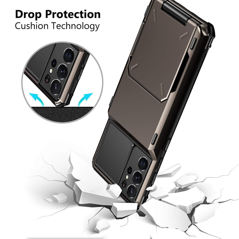 Vofolen for Galaxy S21 Ultra Case Wallet 4-Card Flip Cover Credit Card Holder Slot Back Pocket Dual Layer Protective Hybrid Hard Shell Bumper Armor Case for Samsung S21 Ultra 6.8 Gun Metal