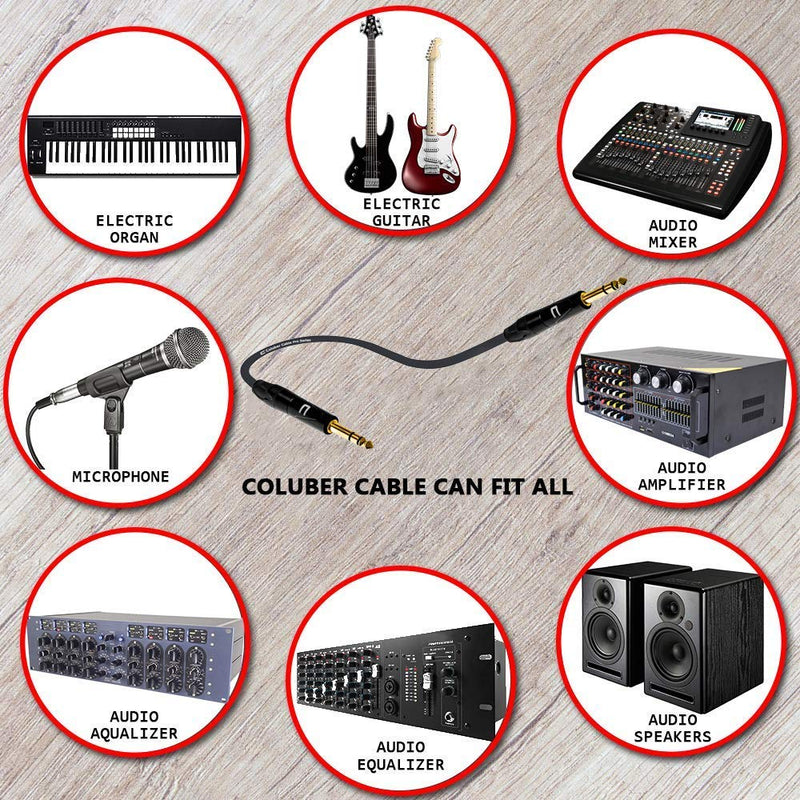 1/4 Inch TRS to 1/4 Inch TRS Cable - 0.5 Feet (6 Inches) Black - 1/4" (6.35mm) Stereo Balanced Male to Male Connector for Powered Speakers, Audio Interface or Mixer for Live Performance & Recording