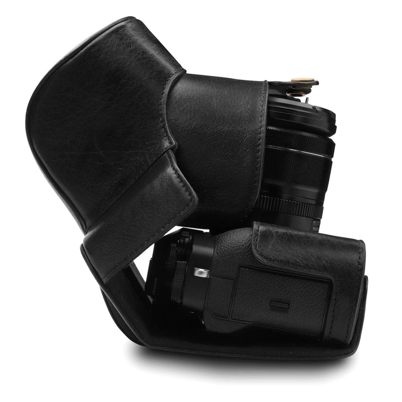 MegaGear MG1550 Ever Ready Genuine Leather Camera Case for Fujifilm X-T3 (XF23mm - XF56mm & 18-55mm Lens) - Black Compact
