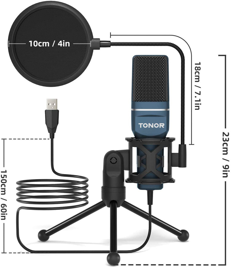 TONOR PC Microphone USB Computer Condenser Gaming Mic Plug & Play with Tripod Stand & Pop Filter for Vocal Recording, Podcasting, Streaming for PC Laptop Desktop Windows Computer