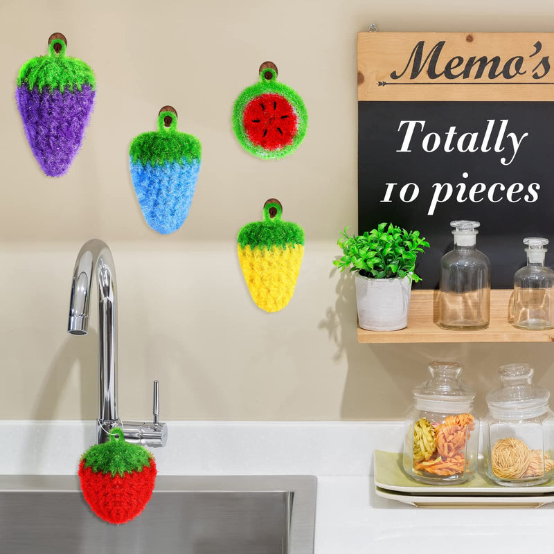 10 Pieces Fruit Dish Scrubber Non Scratch Cleaning Sponge Double Layered Dish Sponge No Odor Kitchen Sponge Net Dish Cloths for Washing Dishes for Cookware, Tubs, Sinks