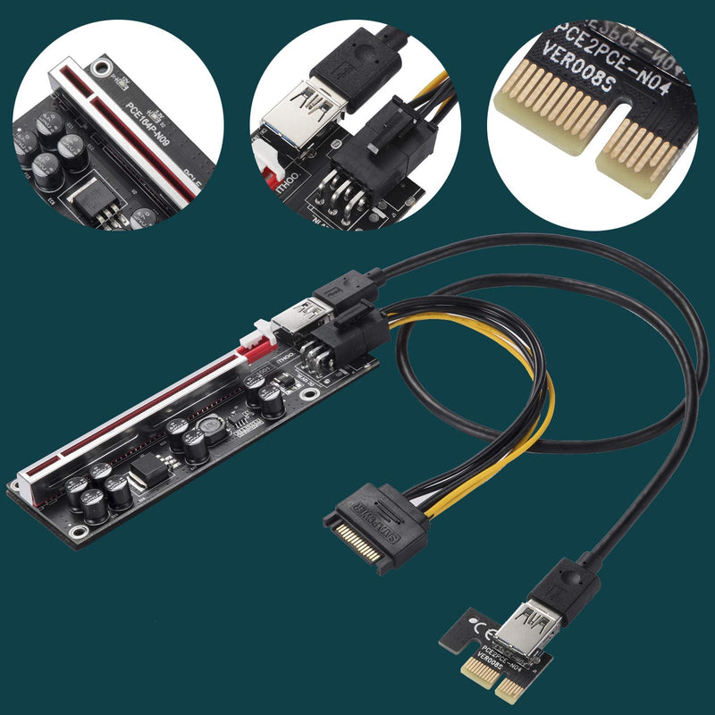 [AUSTRALIA] - BEYIMEI PCI-E 1X to 16X Riser Card, with 0.6 m USB 3.0 Extension Cable & 6PIN SATA Power Cable - GPU Extender Riser Card - for Bitcoin Ethereum Mining ETH (VER009S,6 Pack) PCI-E 1X to 16X Riser Card(VER009S-PLUS) 