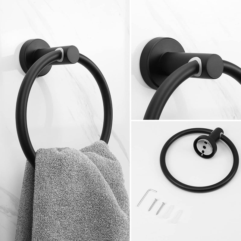 NearMoon Bath Towel Ring, Bathroom Hardware Accessories- Thicken Stainless Steel Hand Towel Holder for Bathroom, Modern Round Towel Hanger Wall Mounted (Matte Black) Matte Black