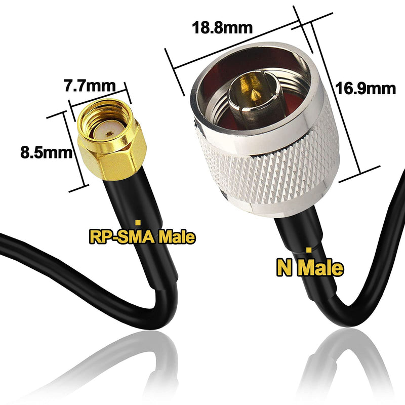 YOTENKO N Male to RP-SMA Male Lora Antenna Cable Reverse SMA N Male Pigtail 10M Low Loss for Receiver,3G/4G/LTE/GPS/Hotspot/WiFi Router/WiFi Extender/to Antenna 32.8ft/10m