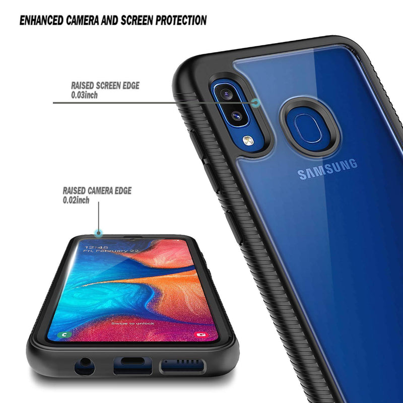 E-Began Case Compatible for Samsung Galaxy A20/A30 with [Built-in Screen Protector], Full-Body Protective Shockproof Rugged Bumper Cover, Impact Resist Durable Case -Black Black