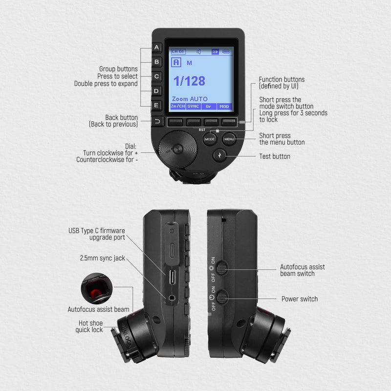 NEEWER Upgraded QPRO-S TTL Wireless Flash Trigger Compatible with Sony 1/8000s HSS Large Screen Slanted Design 5 Group 9 Customizable Functions for Q4 Q3 Z1 Z760 NW420 S101-300W PRO/400W PRO