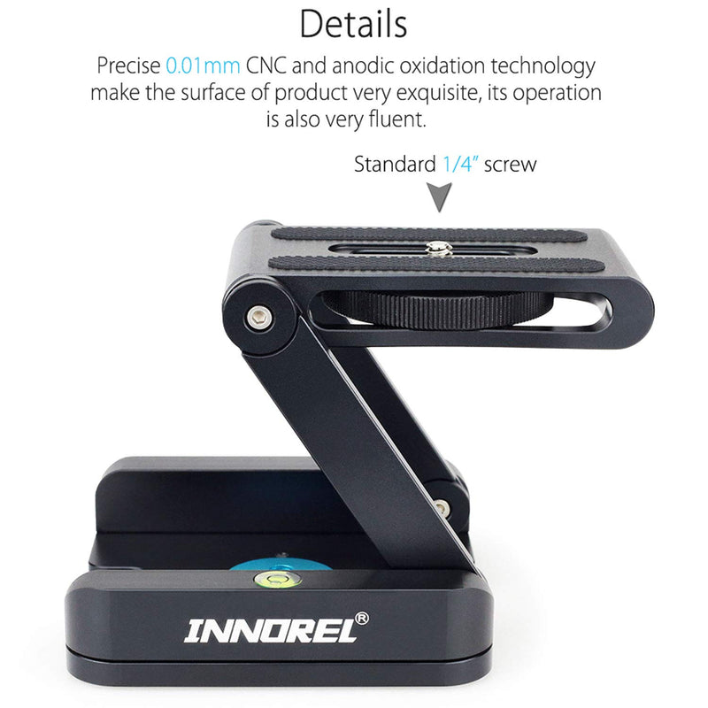 Z Type Tilt Tripod Head-INNOREL ZH5 CNC Aluminum Alloy All Metal Flexible Folding Z Pan with 1/4" and 3/8" Screw,Max Load 6.61lb for Canon Nikon Sony DSLR Camera