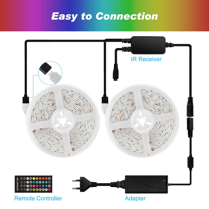 [AUSTRALIA] - LED Strip Lights with Remote - 32.8ft LED Music Sync Tape Lights kit 5050 RGB Color Changing Light Strip with IP65 Waterproof, 300LEDs Rope Light for Bedroom, Room, Party, Mood Tape Lighting A: 32.8ft 