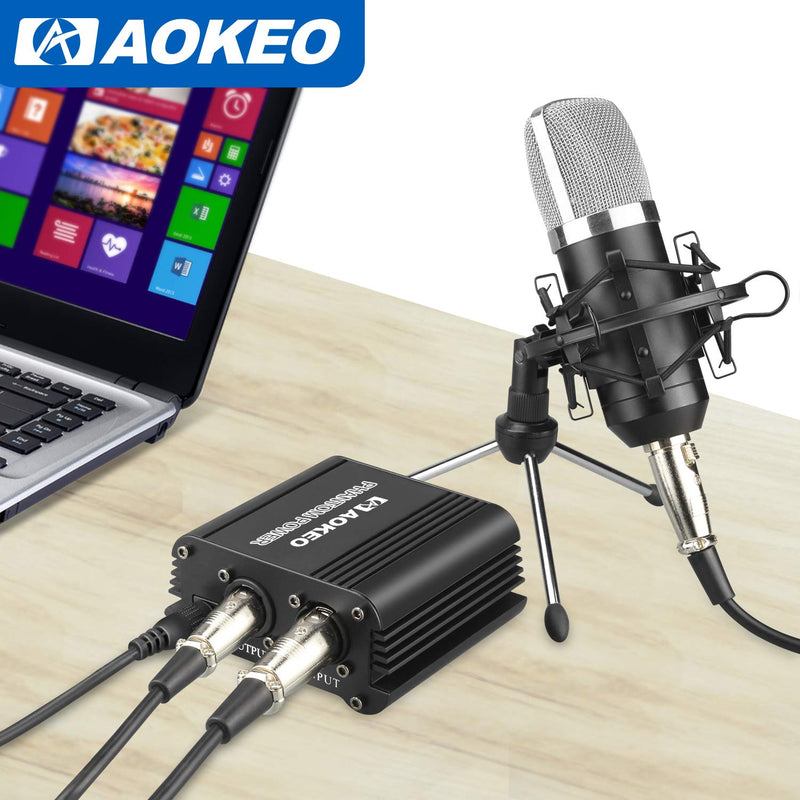 [AUSTRALIA] - Aokeo 1-Channel 48V Phantom Power Supply with Adapter, Bonus+XLR 3 Pin Microphone Cable for Any Condenser Microphone Music Recording Equipment 