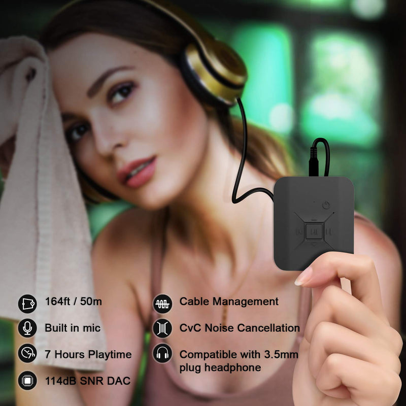 Asseso AP1 Portable Bluetooth 5.0 USB DAC/Headphone Receiver with aptX, aptX Low Latency, AAC, Discrete Cirrus Logic DAC, Low Noise Floor, Cord Management, Built-in Microphone