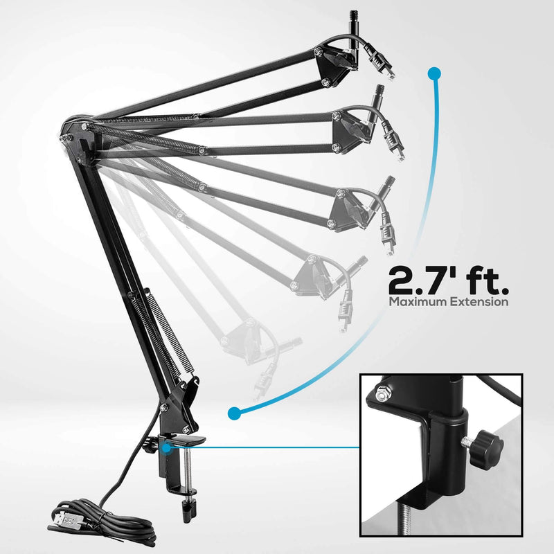 [AUSTRALIA] - PYLE-PRO Suspension Boom Adjustable Compact USB Microphone Arm Stand, Durable Steel for Radio Broadcasting, Voice-Over Sound Studio, Stages, and TV Stations-Pyle PMKSHUSB04.5, Black 