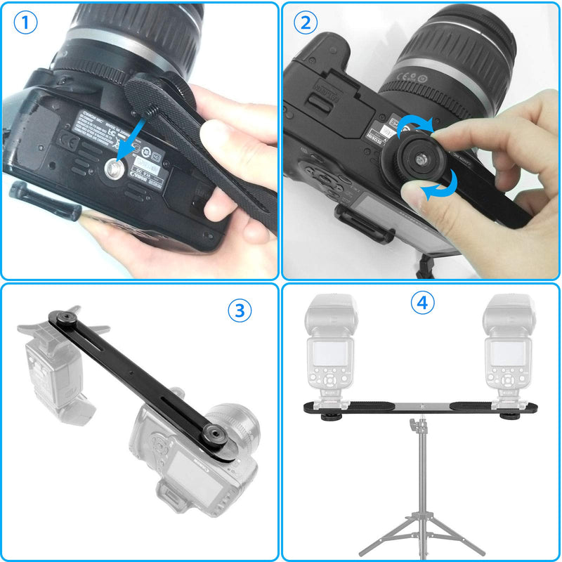 EXMAX® Dual Flash Bracket Holder for 1/4" Screw Tripod Light Stand DSLR Camera